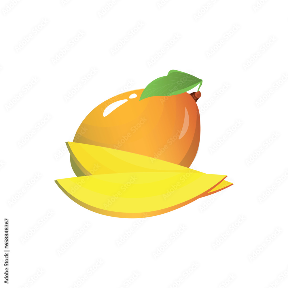 Fresh mango with slices on white background