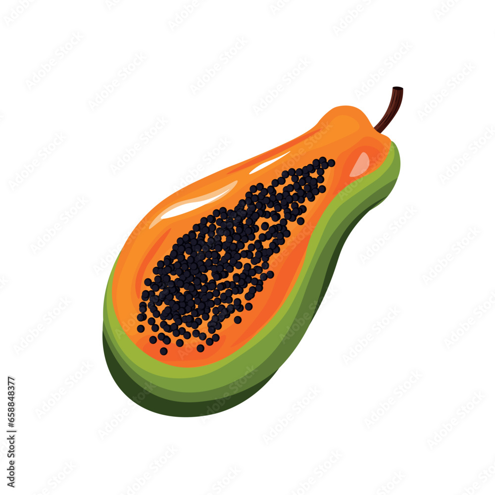 Half of sweet papaya on white background