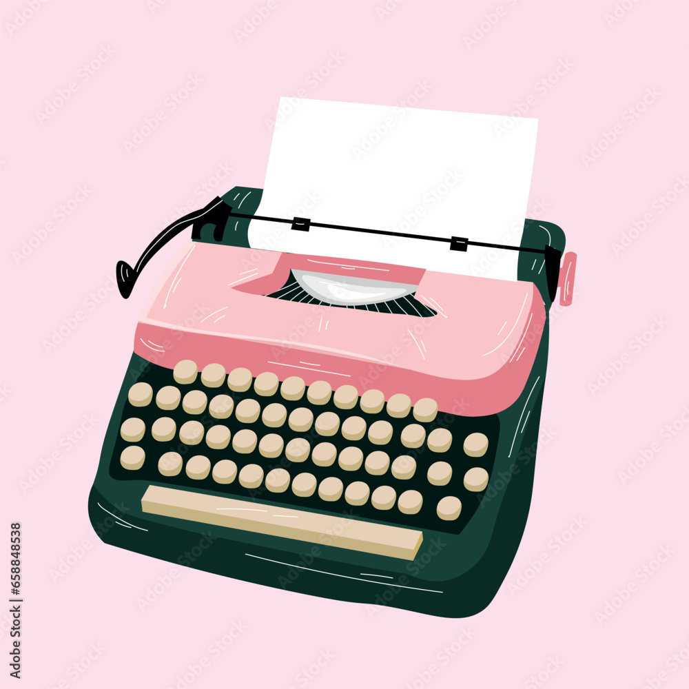 Vintage typewriter on light pink background