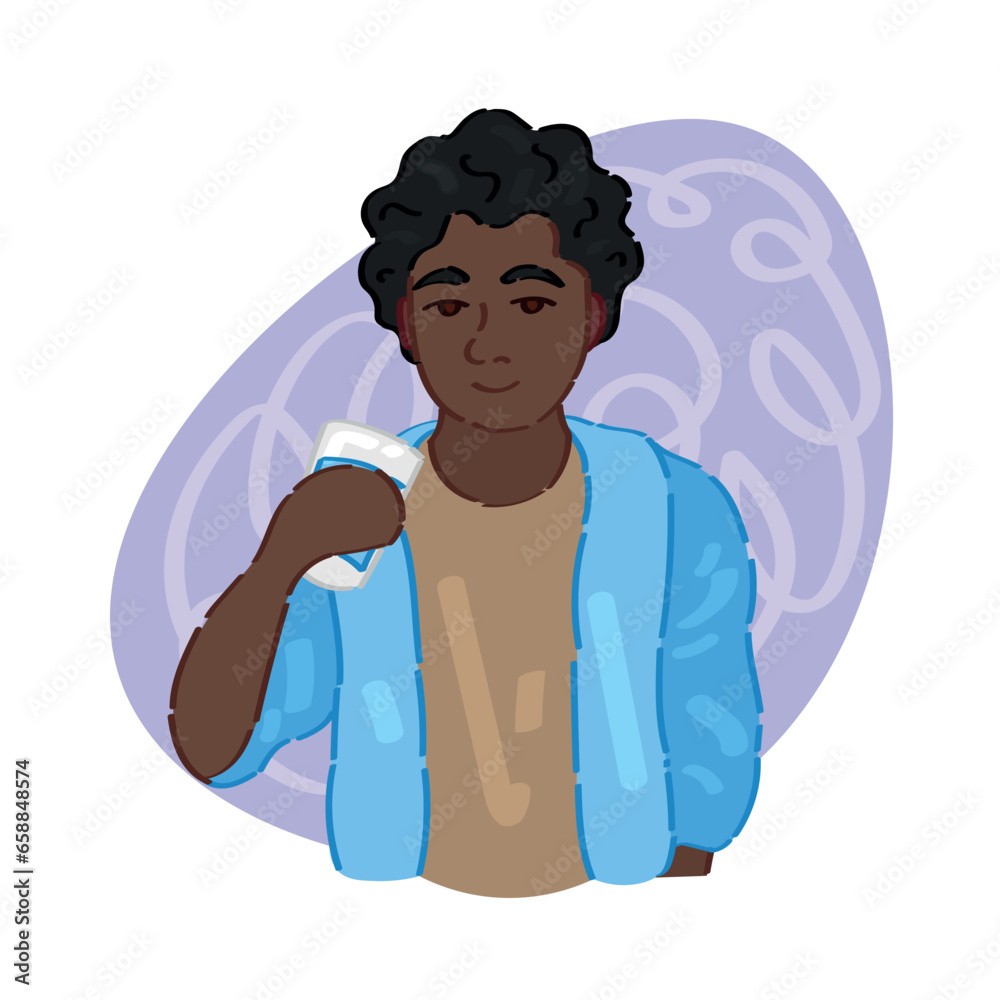 African-American boy drinking water on white background