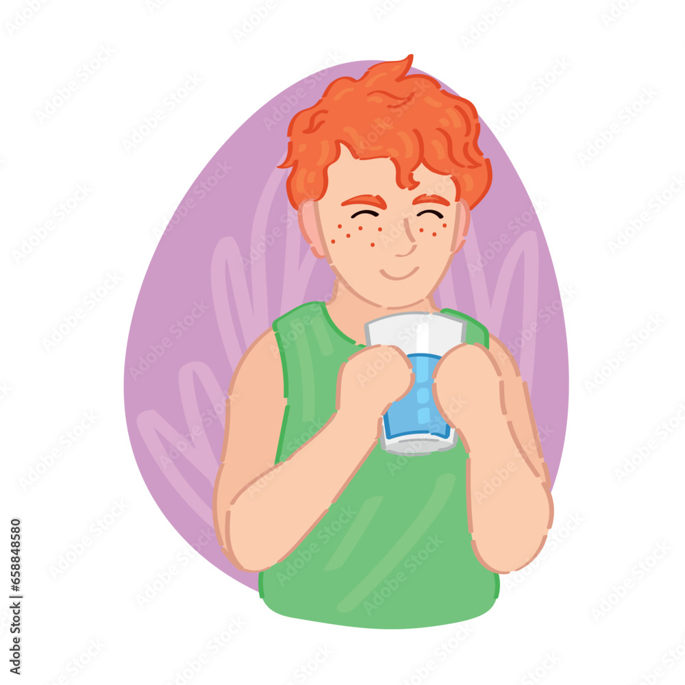 Boy drinking water on white background