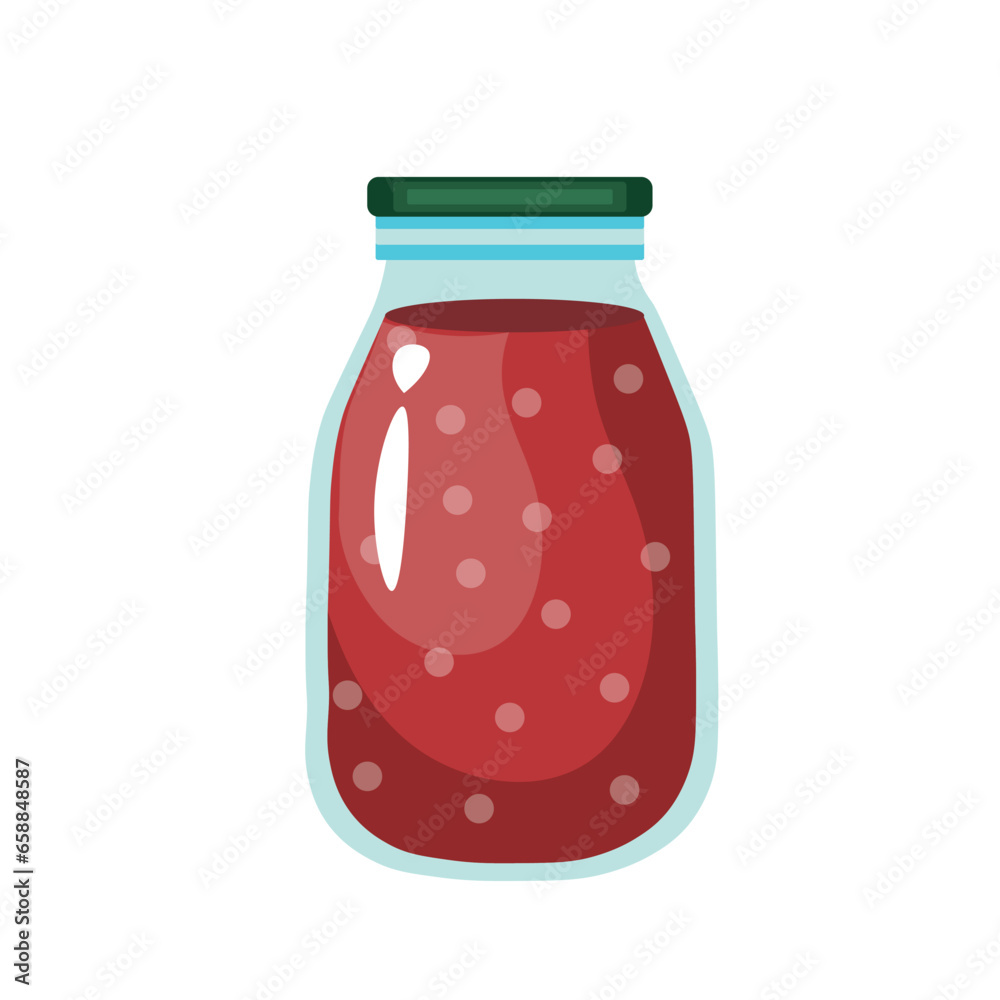 Glass jar of canned tomato juice on white background