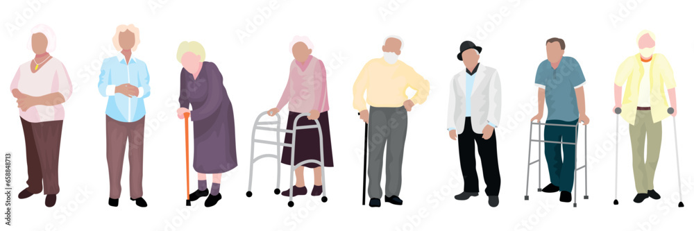 Group of elderly people on white background