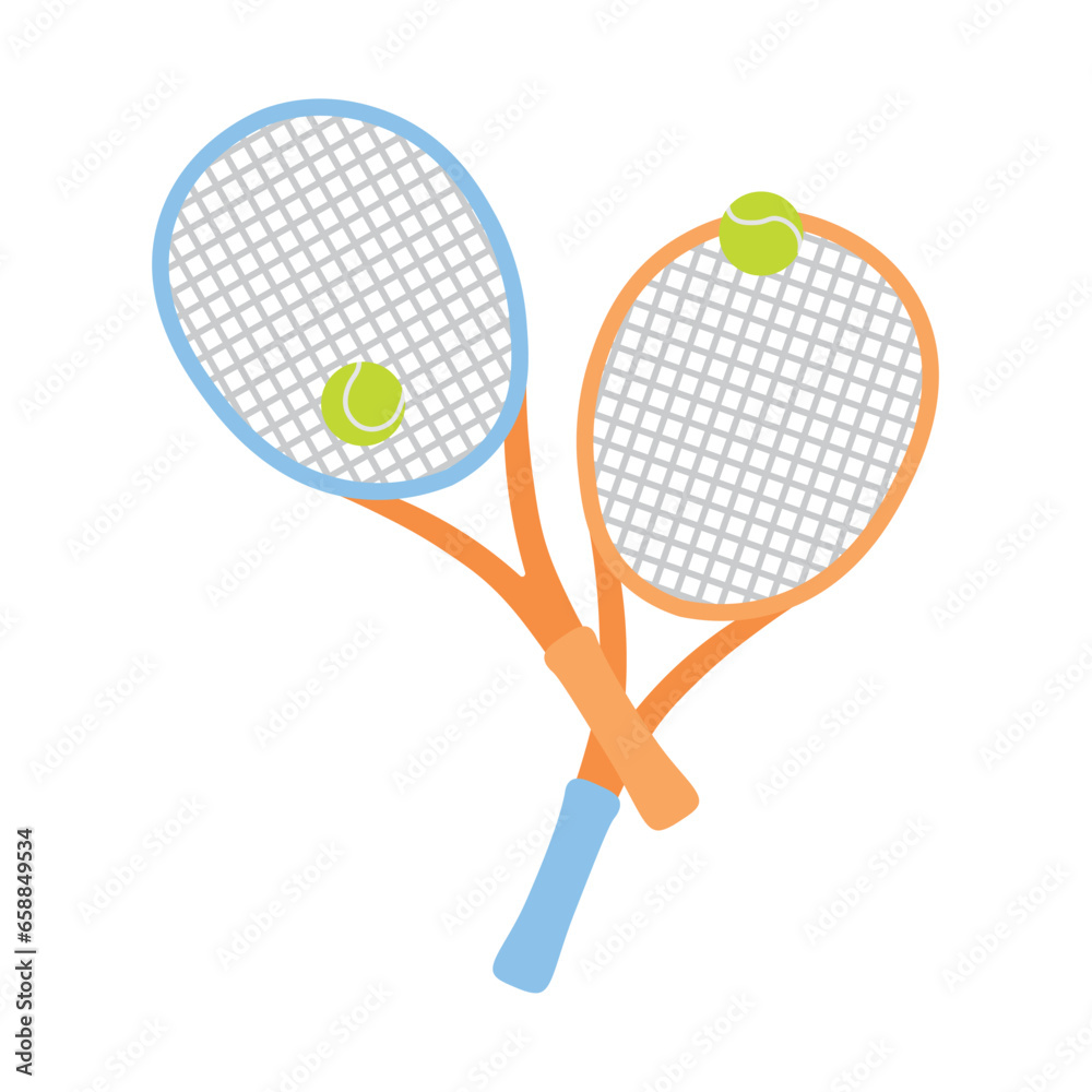 Tennis rackets and balls on white background