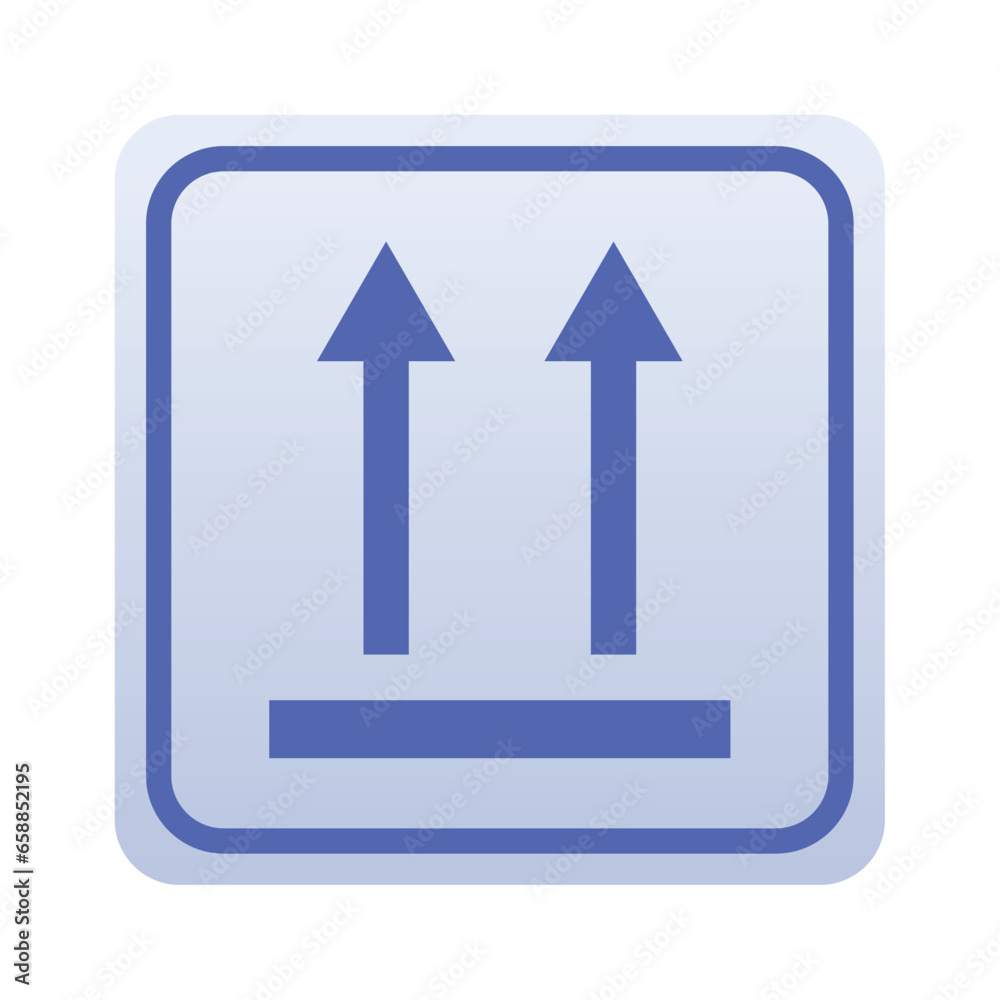 Packaging symbol with two arrows pointing upwards on white background