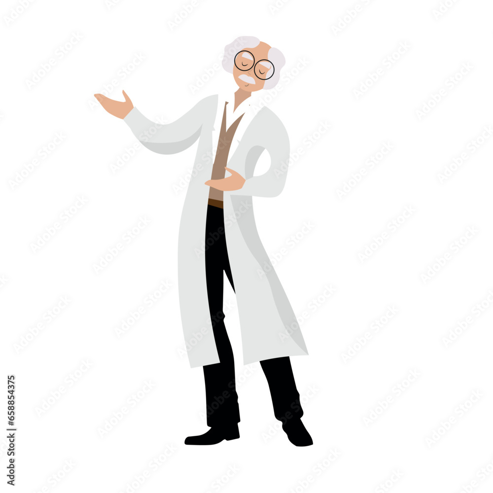 Elderly male chemistry teacher on white background