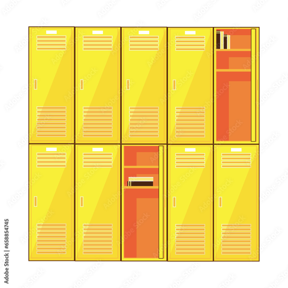 Modern yellow school lockers on white background