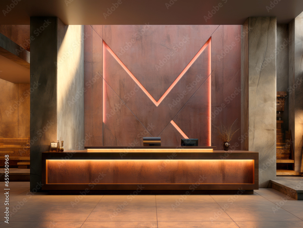 Hotel reception desk in a modern hotel lobby. Generative AI