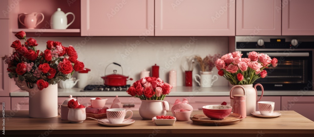 Valentine themed aesthetics in chic kitchen interior