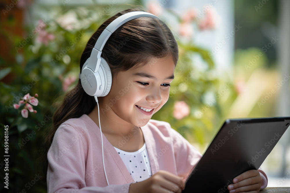 Boy using a tablet for online learning.