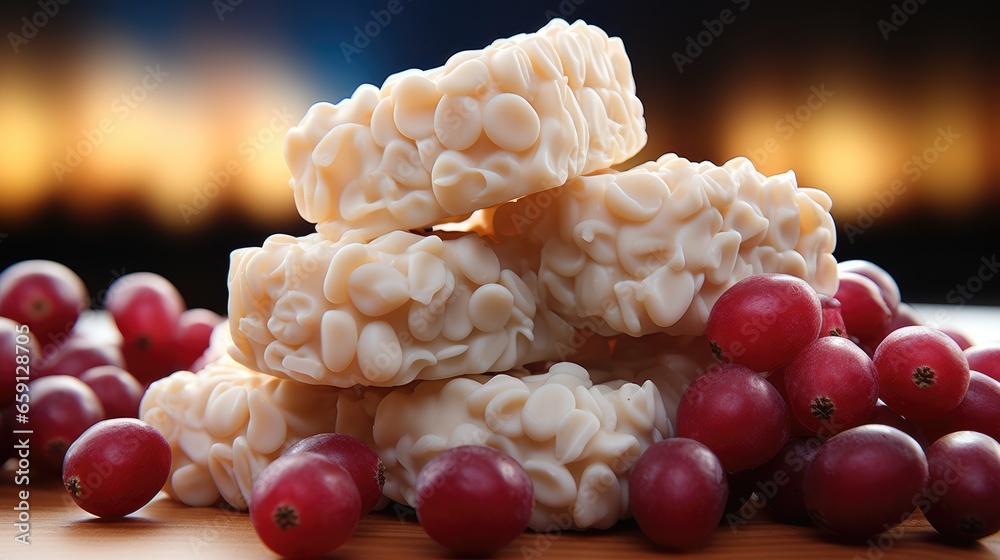 Milk puff, Dried cranberries.