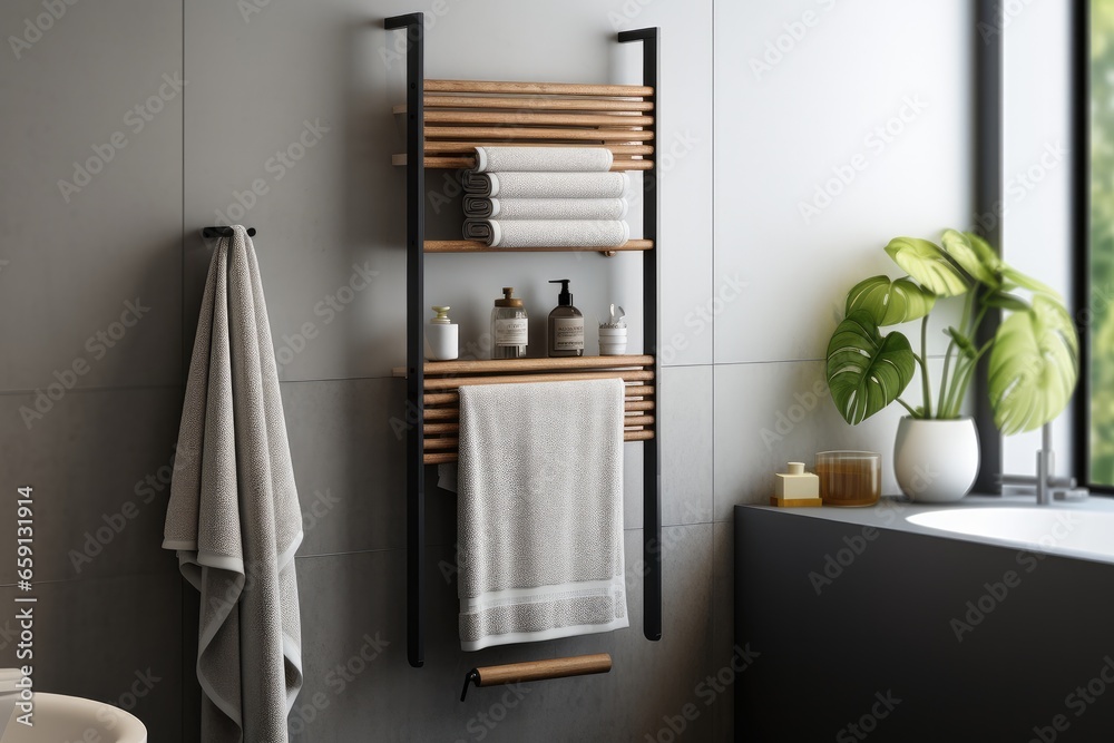 Bathroom Rolled Towel Storage, Metal Towel Holder with Wood Shelf, Towel Racks Wall Mounted.