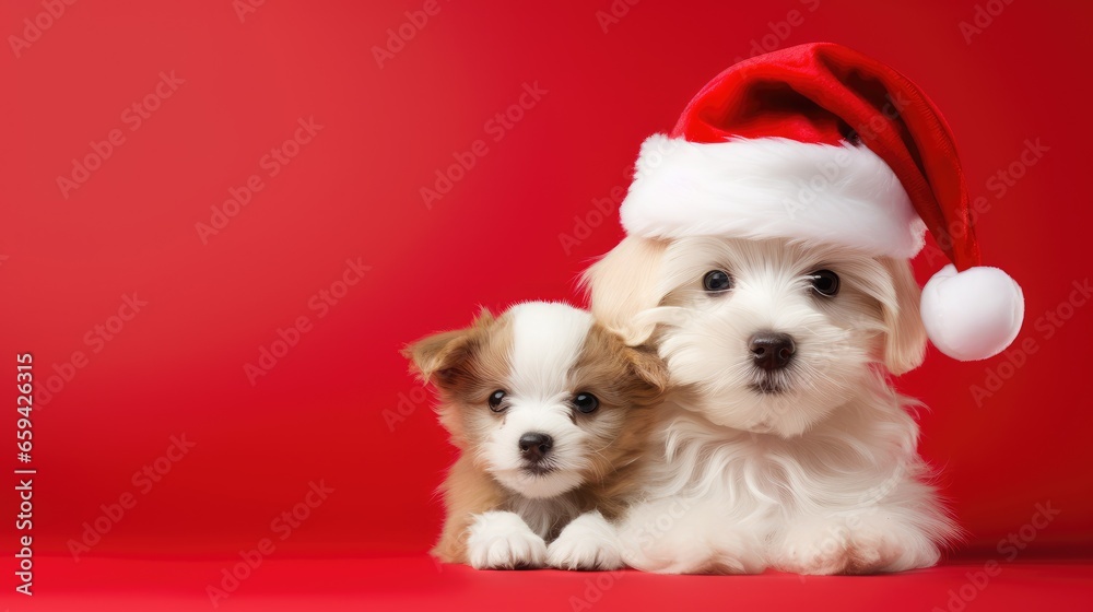 cute dog in santas hat with gift box