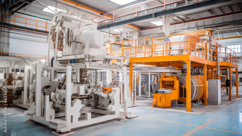 Interior of a factory for the production of electric motors and machinery