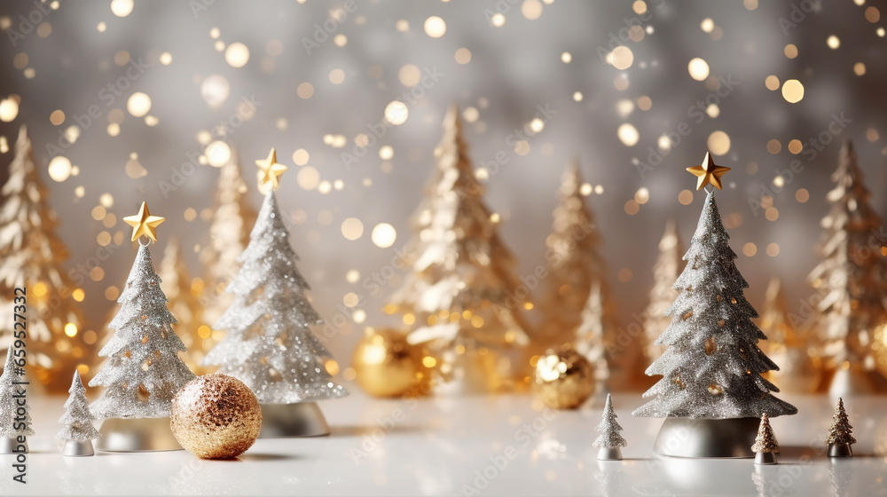 Modern shiny creative Christmas backdrop. Golden festive New Year background. Generative AI