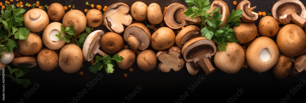 Background with potatoes and mushrooms.