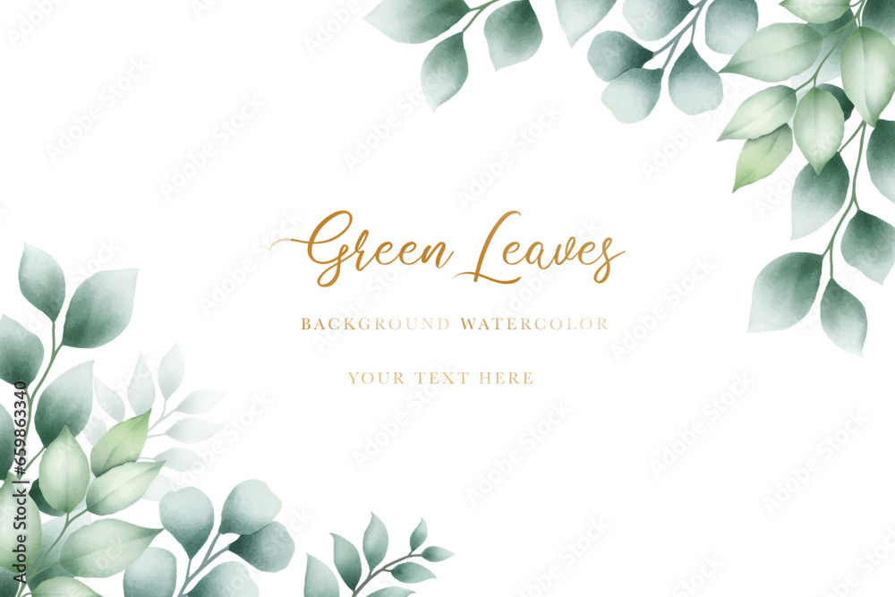 Beautiful green leaves background watercolor 