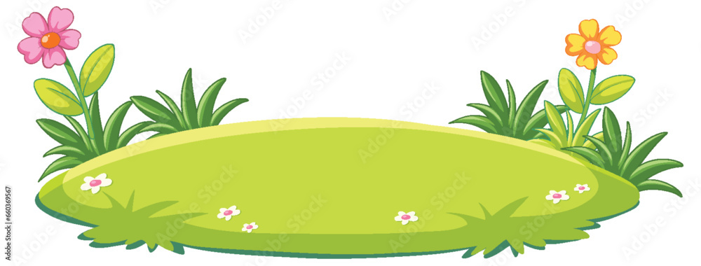 Simple Style Island: Isolated Outdoor Garden with Green Grass and Flower