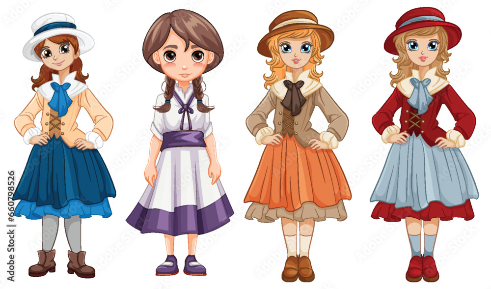 Vintage Dress Collection: Girls and Women in Traditional Attire