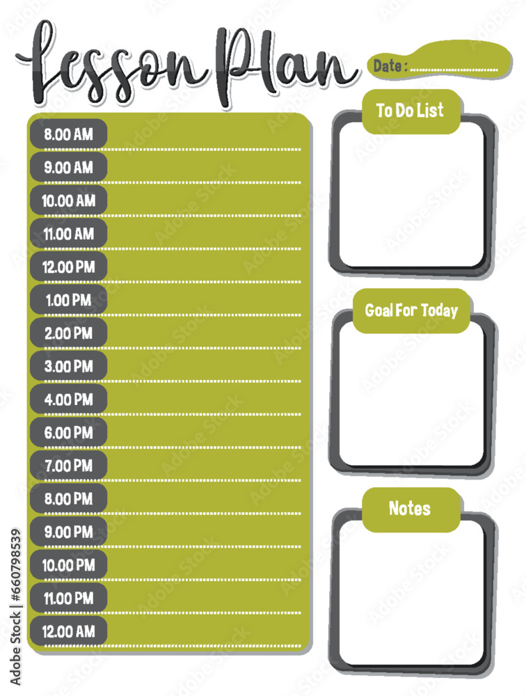 Green Note Daily Lesson Planner Template