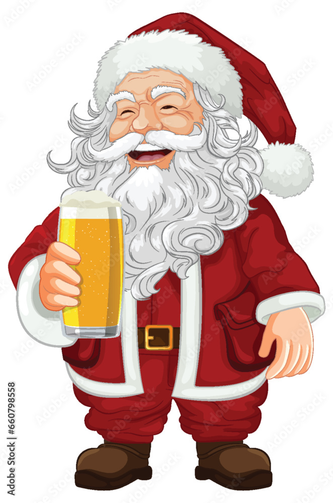 Santa Claus with Surprise Expression Holding a Pint