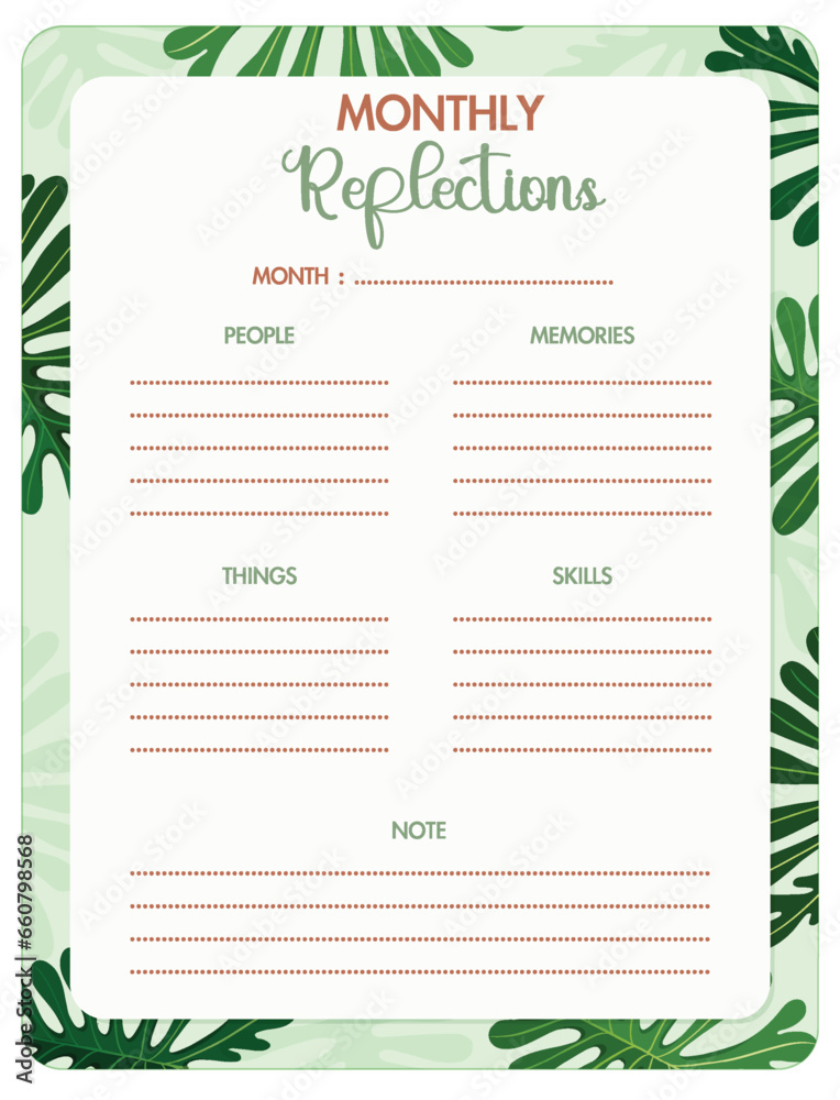 Monthly Reflections Metal Diary Note Template