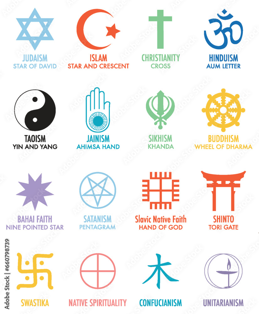 Religious Symbols and Signs in Full Color