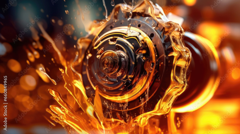 Automotive, Oil wave splashing in car engine with lubricant oil. Concept of lubricate motor oil and gears for engine.