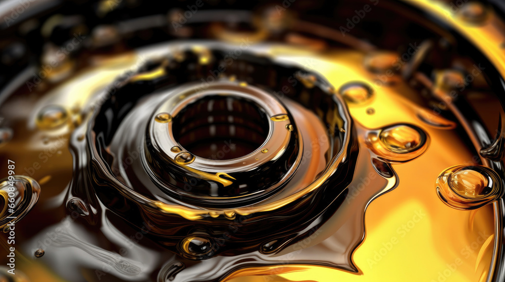 Automotive, Oil wave splashing in car engine with lubricant oil. Concept of lubricate motor oil and gears for engine.