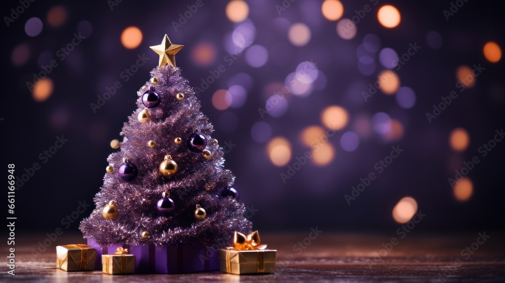 magic christmas lights in the form of christmas tree on dark silver background with copy space for text