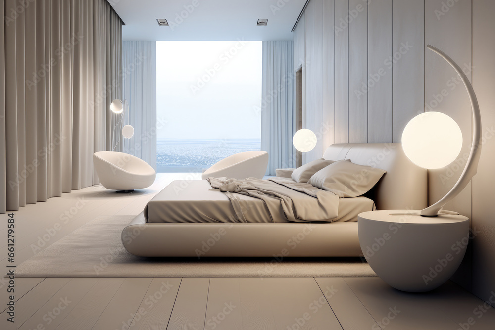 Bedroom, Minimalistic Interior Design, White tone, Serenity.