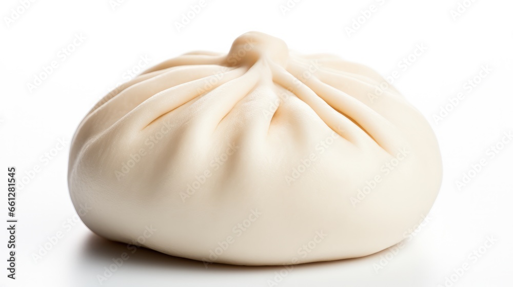 Single steamed bao bun isolated on white background.