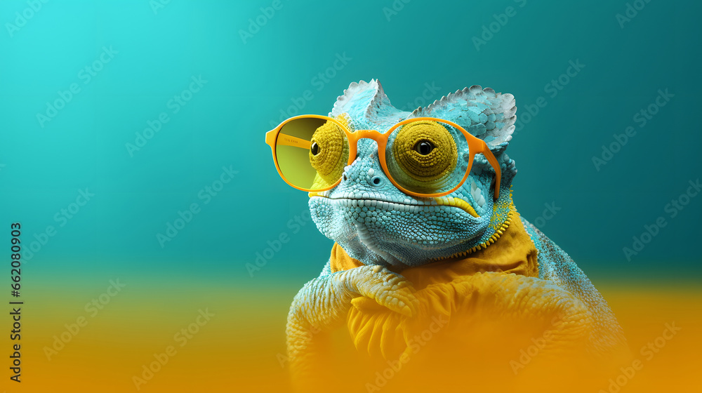 funny Chameleon wearing sunglasses 