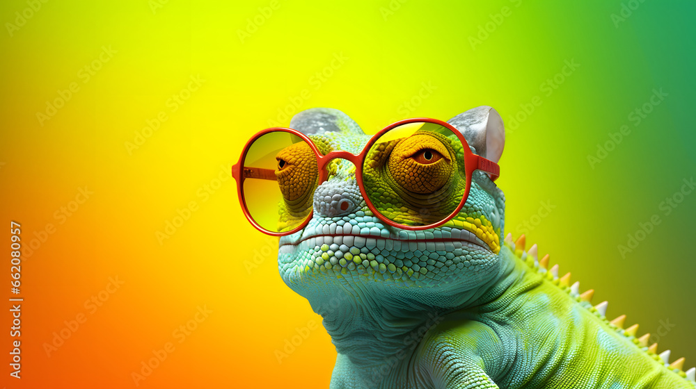 funny Chameleon wearing sunglasses 