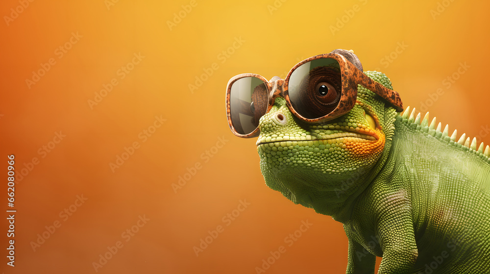 funny Chameleon wearing sunglasses 