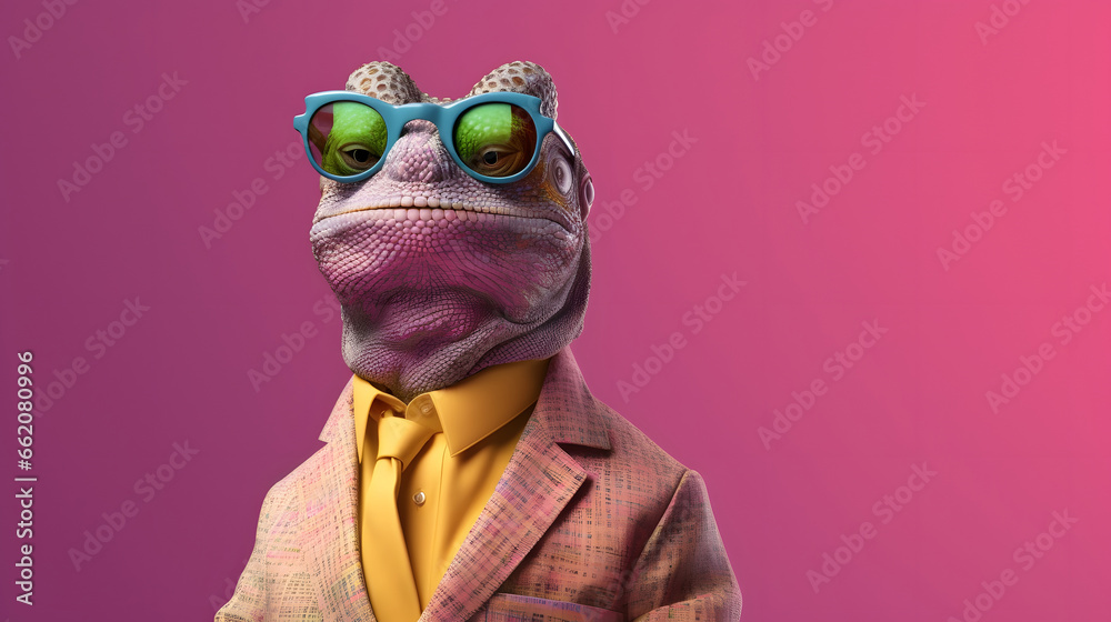 funny Chameleon wearing sunglasses 