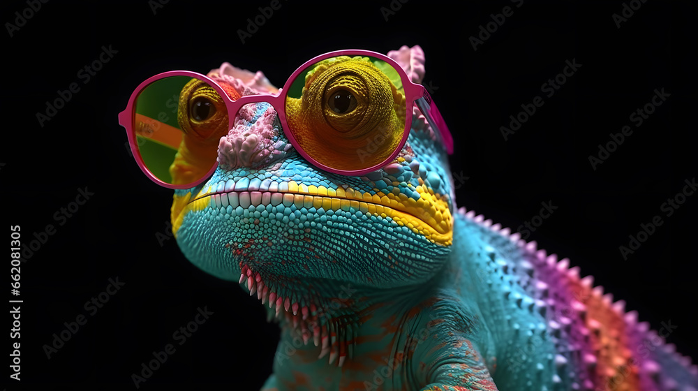 funny Chameleon wearing sunglasses 