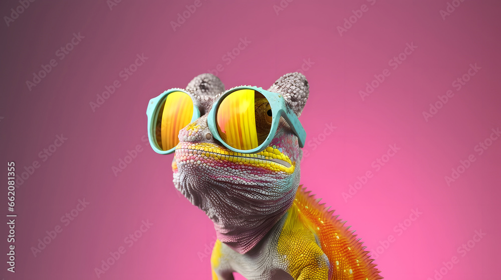 funny Chameleon wearing sunglasses 