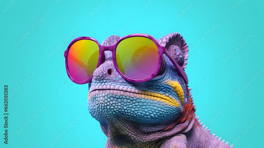 funny Chameleon wearing sunglasses 