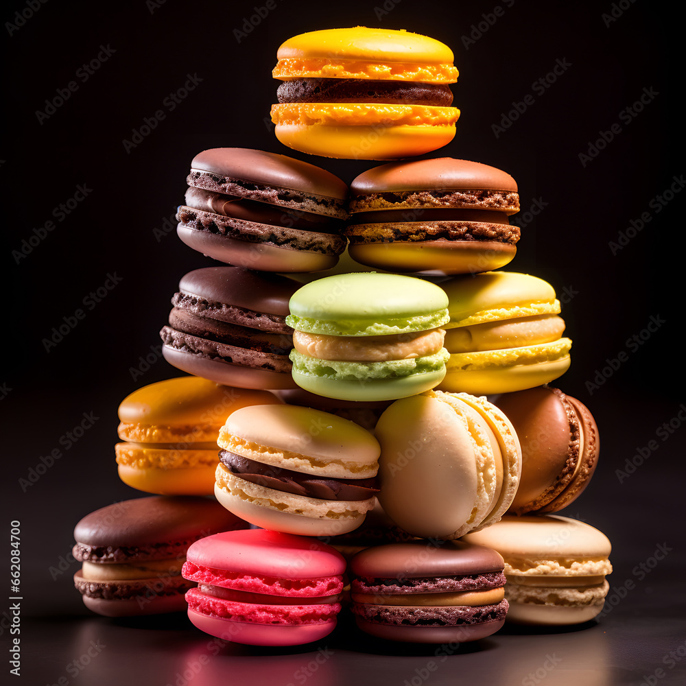 a dozen of colorful assorted macarons, food photo