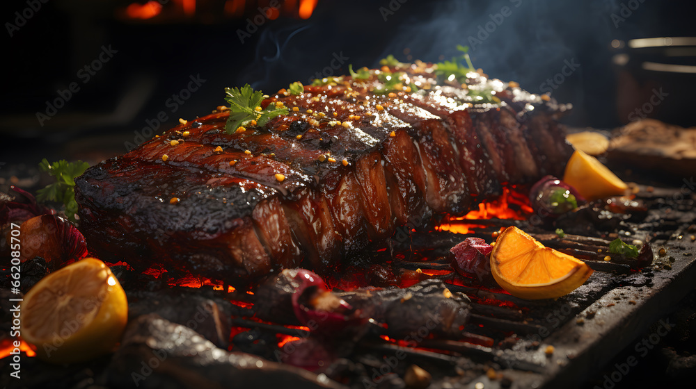 grilled pork ribs BBQ , barbecue ribs, pork ribs on a barbecue, beef, roasted meet, grilled on a barbecue, grill, 