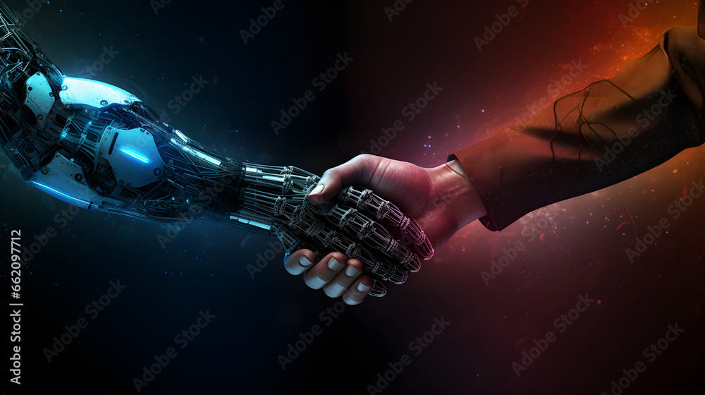 Digital robot handshake human background futuristic digital age robot science digital technology