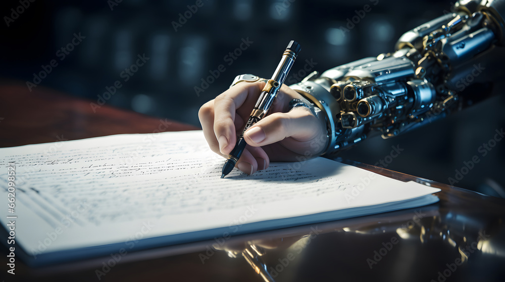 Robot hand writing the book