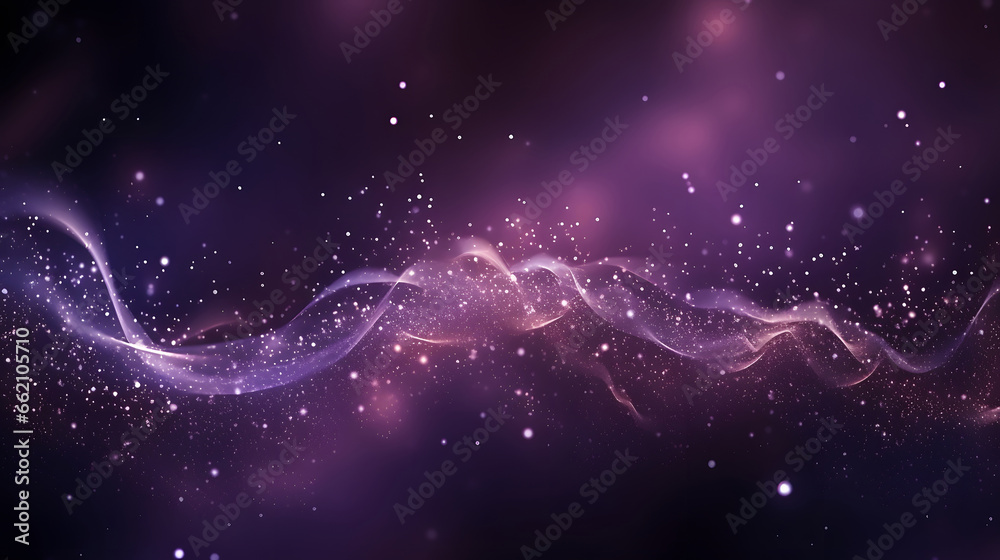 Digital purple particles wave and light abstract background with shining dots stars.