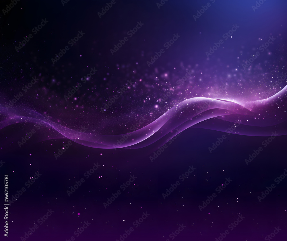 Digital purple particles wave and light abstract background with shining dots stars.