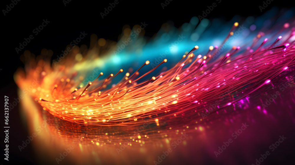 Network connection fiber optic,Colorful optic fiber electrical cables wires neon waves lines abstract 3d ai design background pattern glow colored streams information optical connection internet 