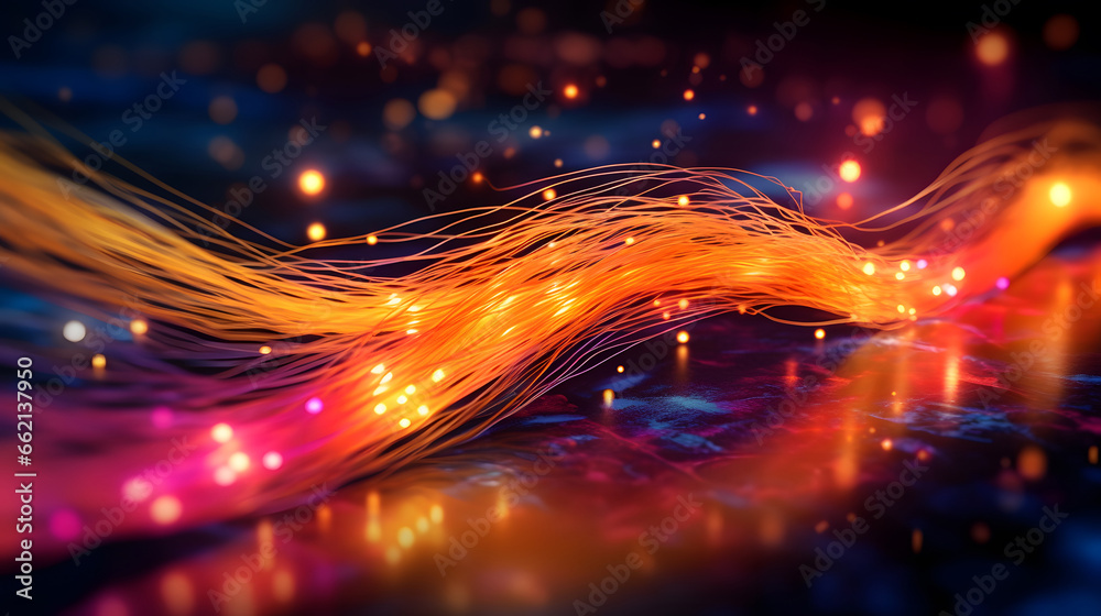 Network connection fiber optic,Colorful optic fiber electrical cables wires neon waves lines abstract 3d ai design background pattern glow colored streams information optical connection internet 