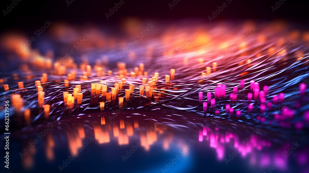 Network connection fiber optic,Colorful optic fiber electrical cables wires neon waves lines abstract 3d ai design background pattern glow colored streams information optical connection internet 