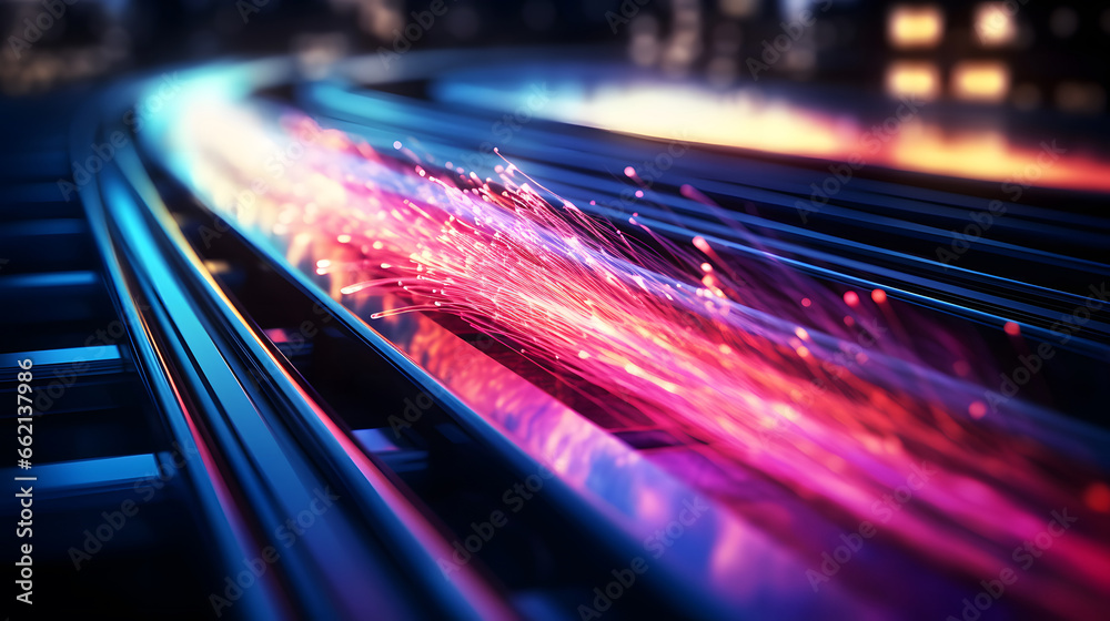 Network connection fiber optic,Colorful optic fiber electrical cables wires neon waves lines abstract 3d ai design background pattern glow colored streams information optical connection internet 