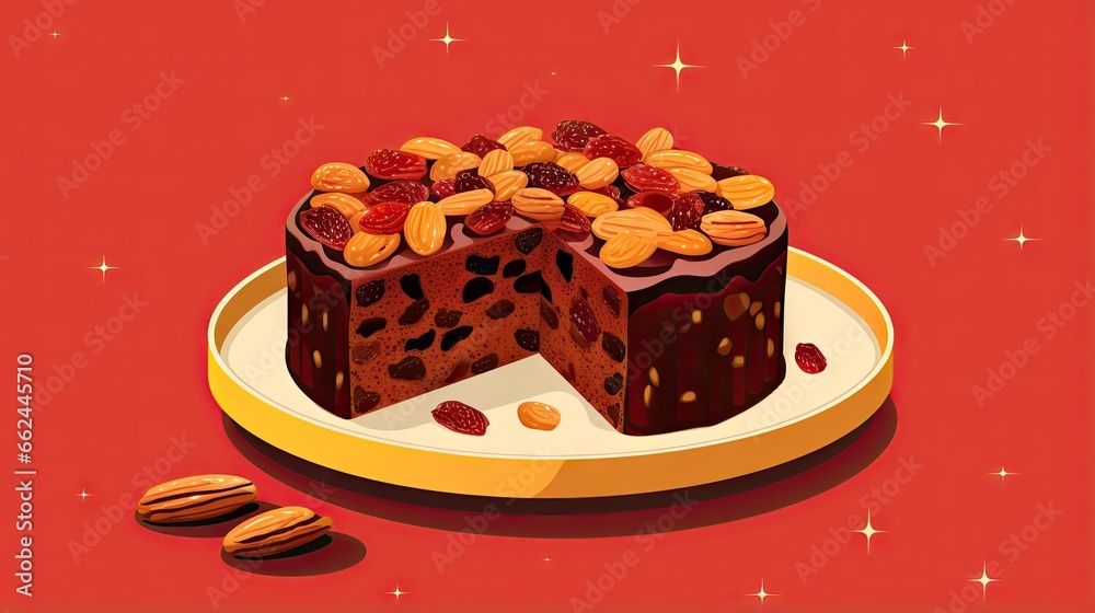  a piece of cake with nuts on top of it on a plate.  generative ai